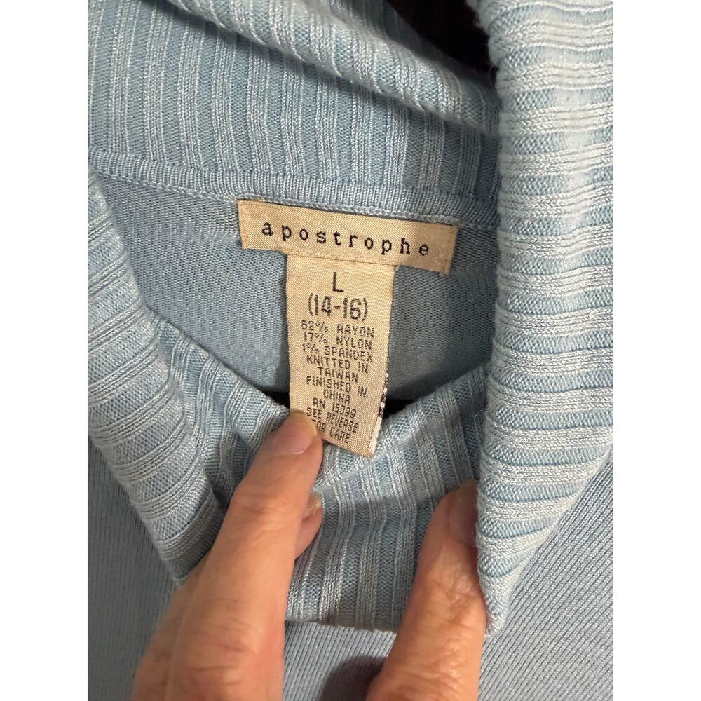 Apostrophe Light Blue Turtleneck Sweater Women's L Rayon Stretch Fall Preppy Y2K - Picture 5 of 5